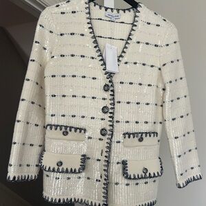 Veronica Beard Cream Cardigan with Subtle Sequins